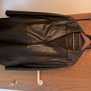 Black Leather long coat, XL Ladies